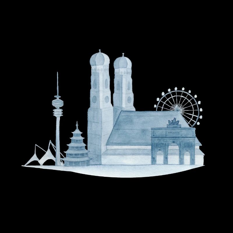 München Skyline - Handgemaltes Aquarell
