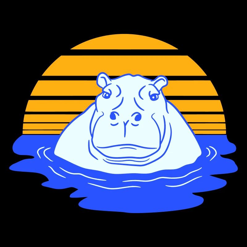 hippopotame nageant eau soleil mignon bande dessinée dessin animé