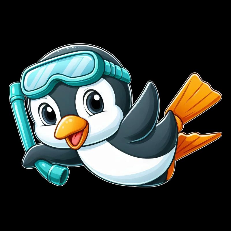 Cute Penguin Cartoon Diver Deep Sea Diver