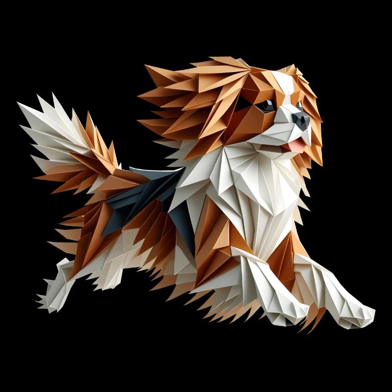 Dog Cavalier King Charles Origami Geometric 3D