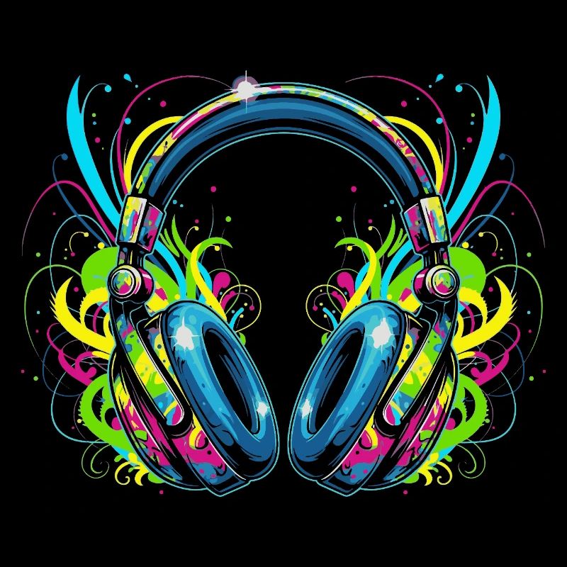 Neon-Kopfhörer mit psychedelischen Wirbeln