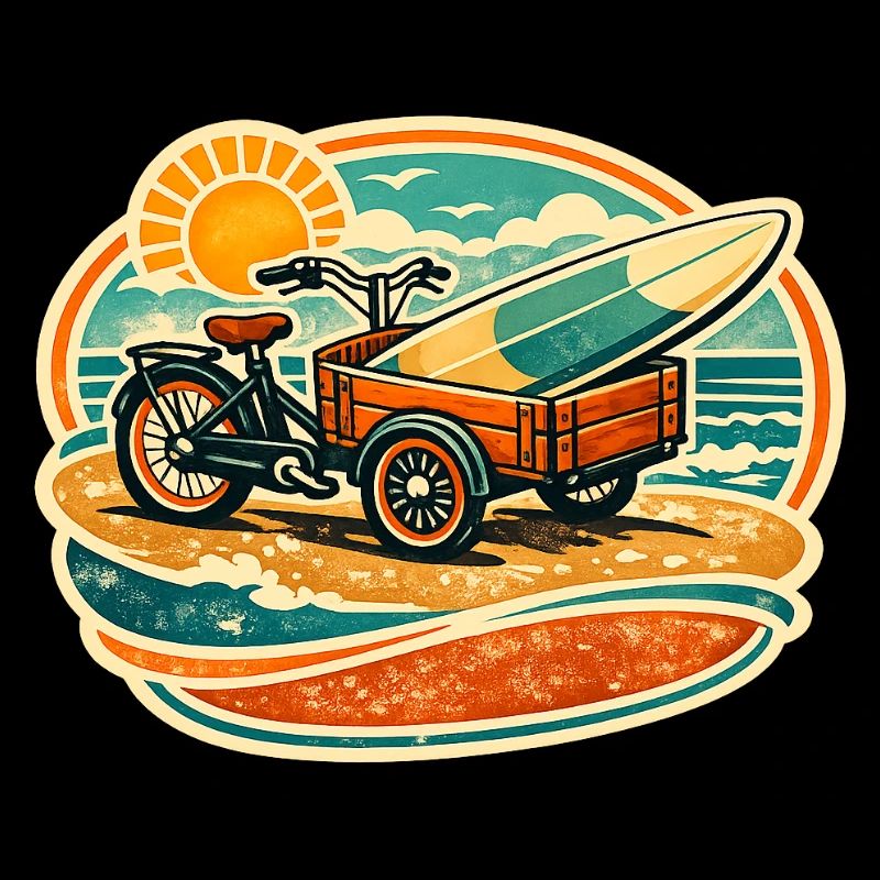 Cart rétro de planche de surf sur la plage Vélo cargo