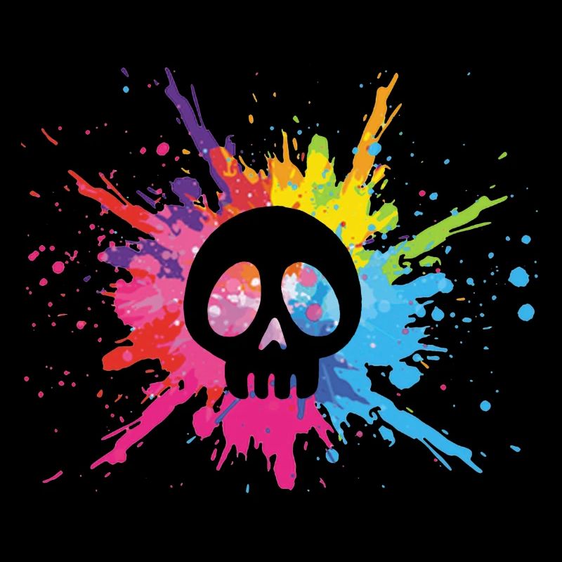 Crâne noir et explosion multicolore