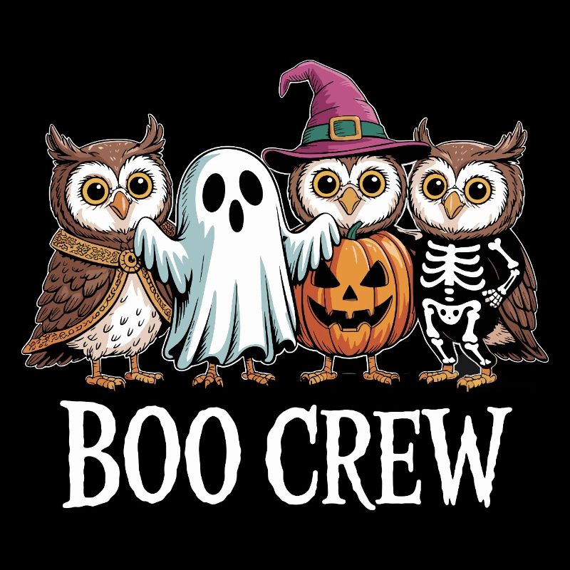 Boo Crew Owls Ghost Pumpkin Witch Skeleton Halloween