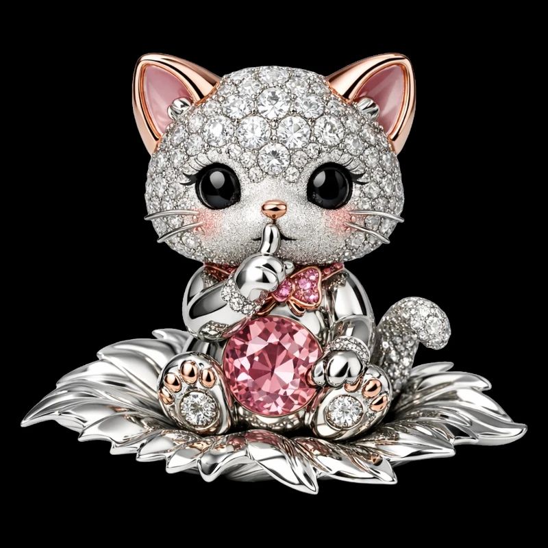 Diamond Cat with Pink Gem