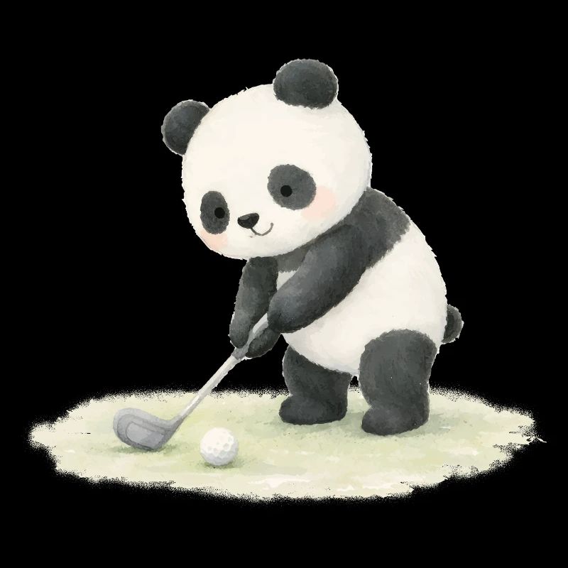Panda Playing Golf Illustration