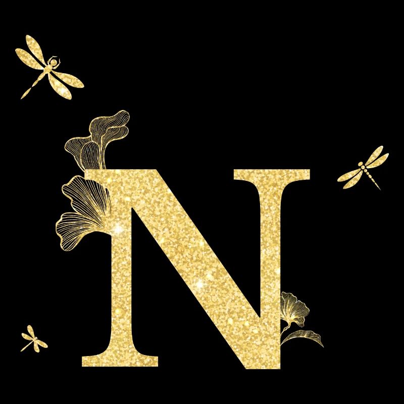 Letter n Golden Glitter Dragonfly - Gift Idea