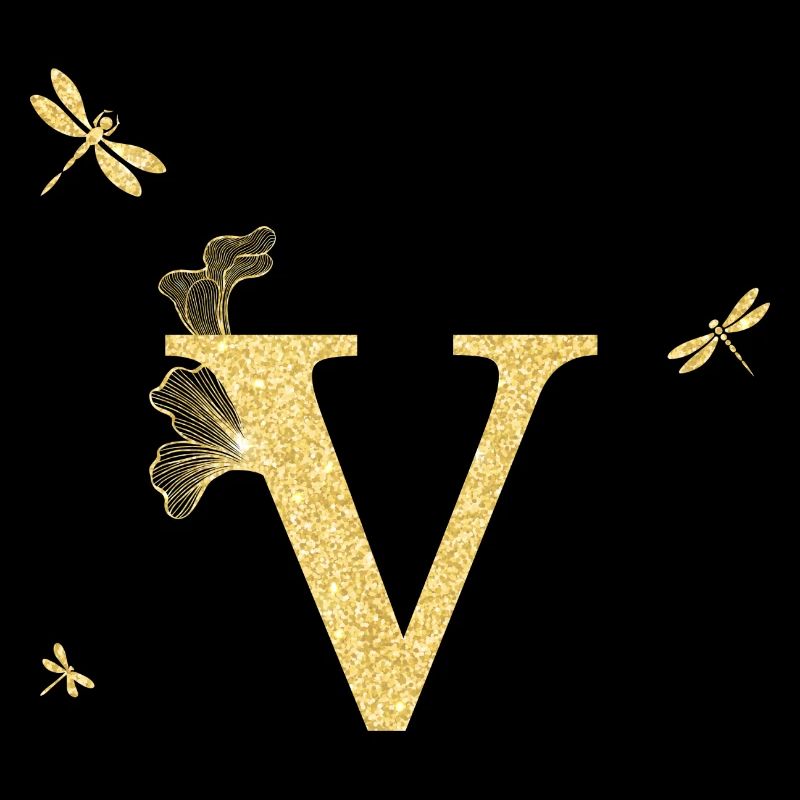 Buchstabe V Goldene Glitzerlibelle - Geschenkidee