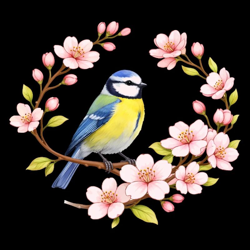 Blaumeise mit Kirschblüten Frühlingsmotiv