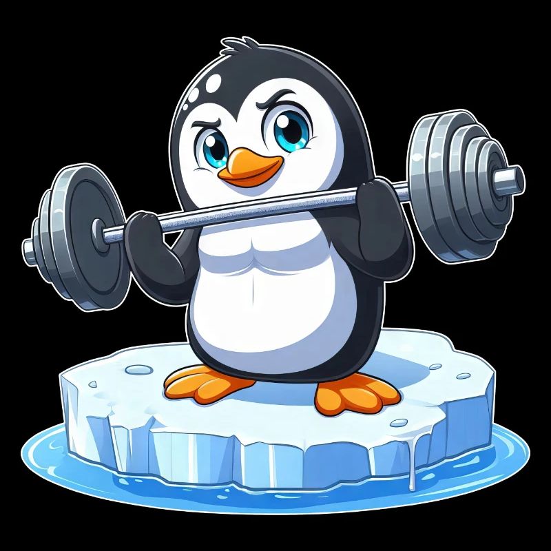 Pinguin Gewichtheber auf schmelzender Eisscholle