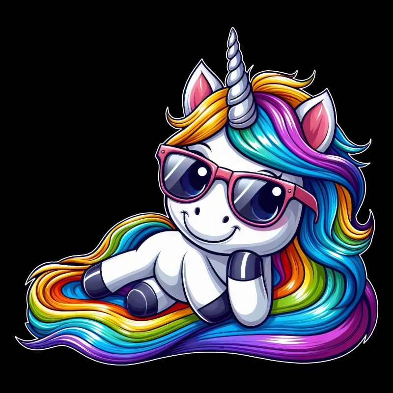 Cooles Einhorn Regenbogen Wellen reiten relaxen