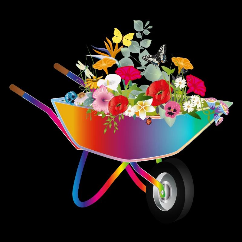 Brouette colorée avec des fleurs