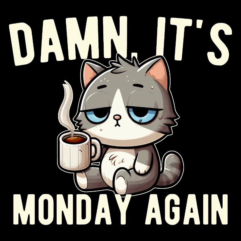 Lundi encore Chat Café Travail Stress Drôle