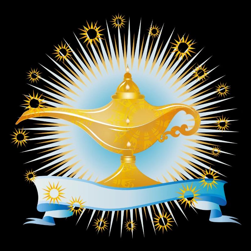 radiant golden oriental magic lamp