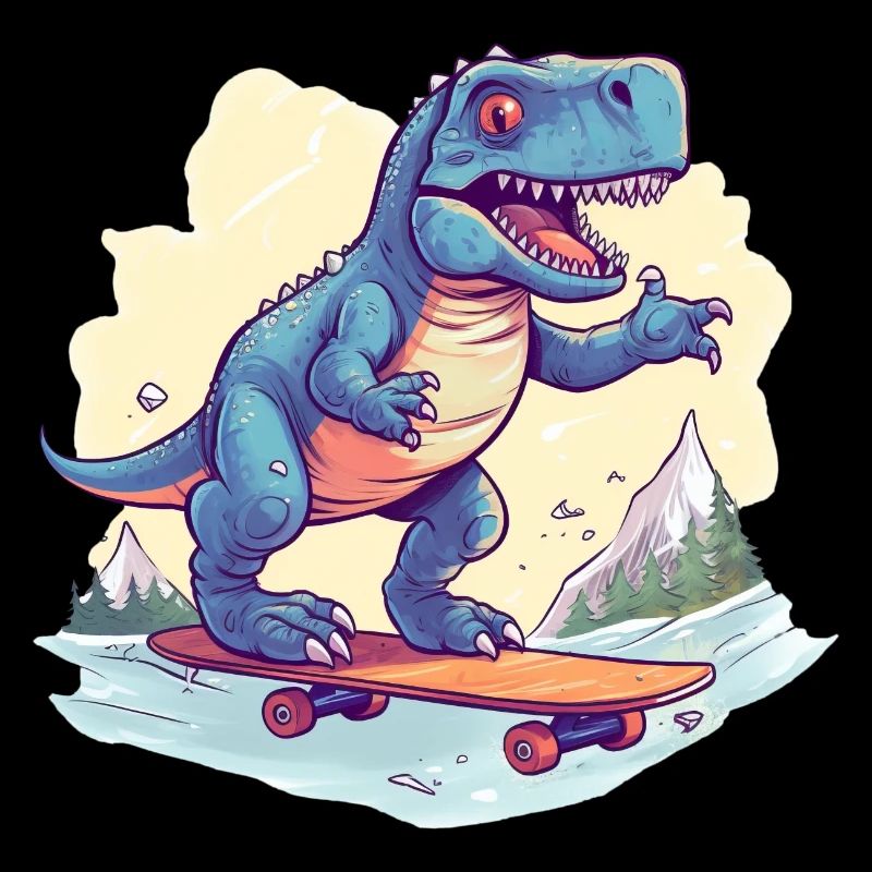 Dino T-Rex on Skateboard - Mountains and Valley