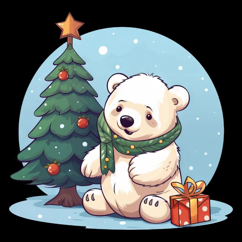Christmas polar bear on the Christmas tree: Winter sun