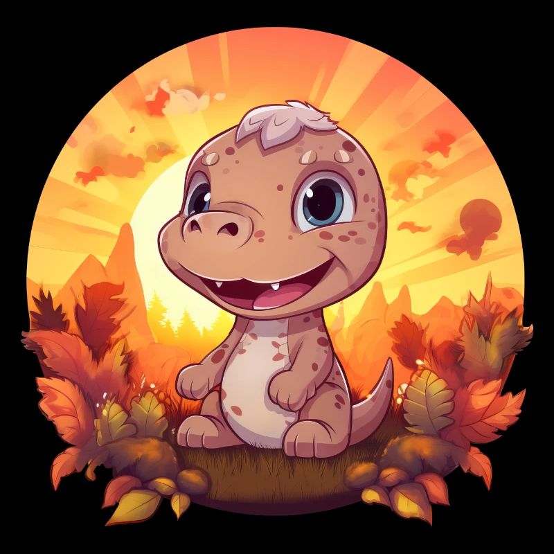 Automne Dino Trex Dinosaure Feuillage Automne Coucher de soleil