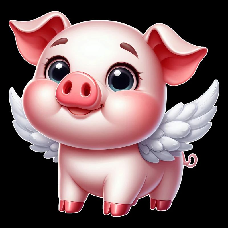 Ange Cochon Dessin animé Ailes Mignon Joyeux