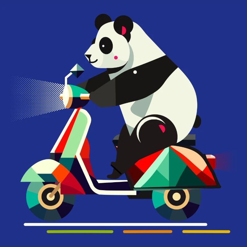 niedlichere Panda auf einem farbenfrohen Roller