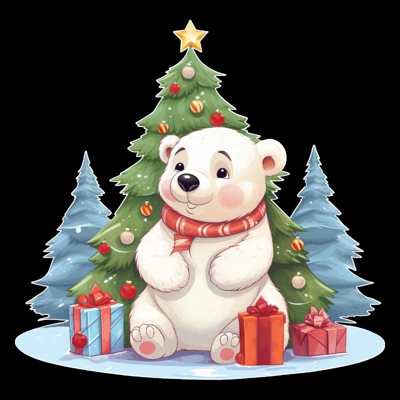 Christmas Polar Bear with Christmas Tree