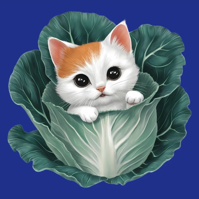 Kitten Peeking from Cabbage Leaf
