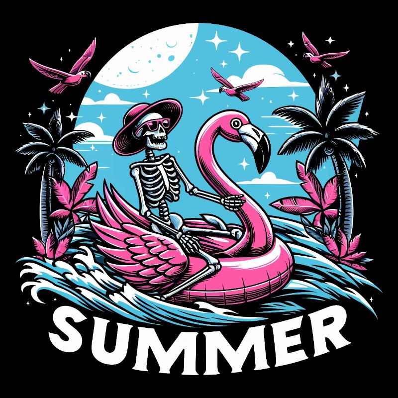 Summer Flamingo Puddle Skeleton