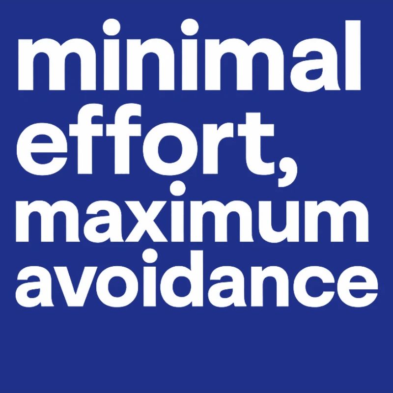 minimal effort maximum avoidance | Irony, Minimal