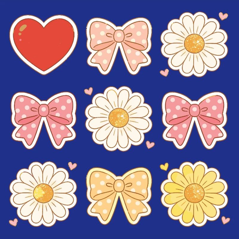 Pastel Daisy Bows Heart Pattern