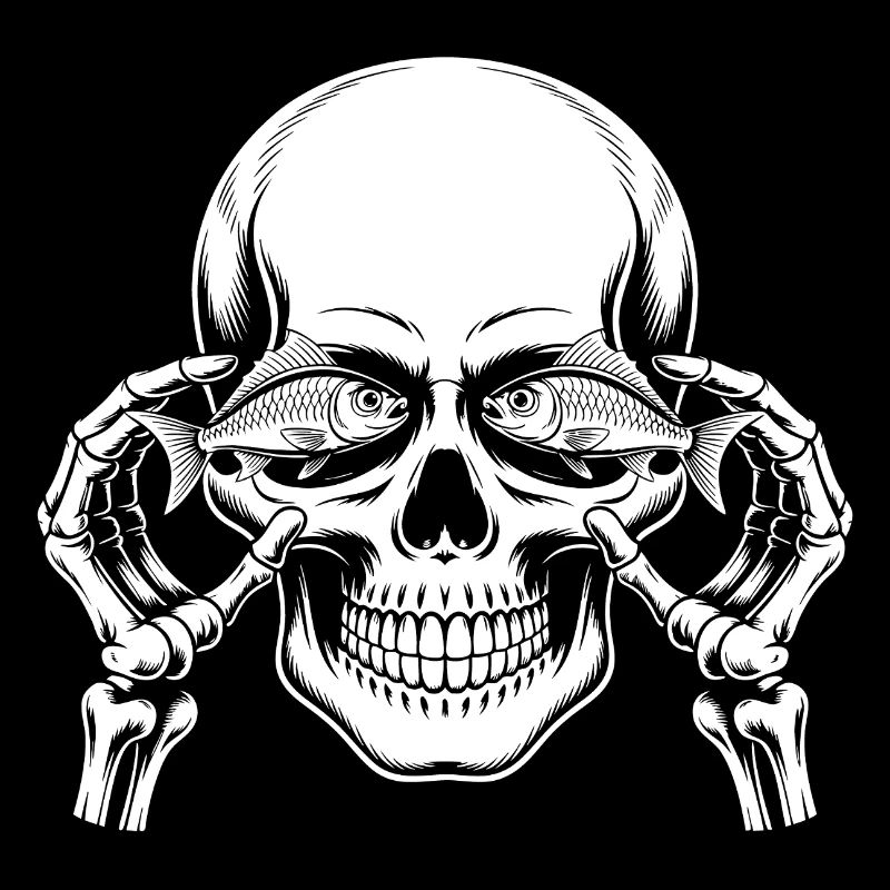 Skull motif with fish