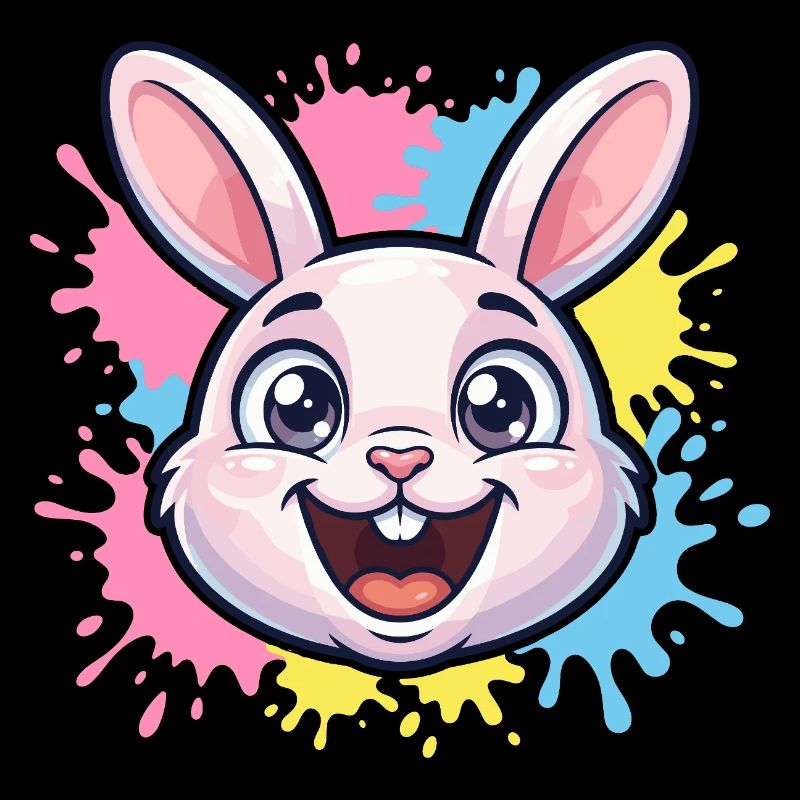 Fröhliche Hasen-Illustration mit Farbspritzern