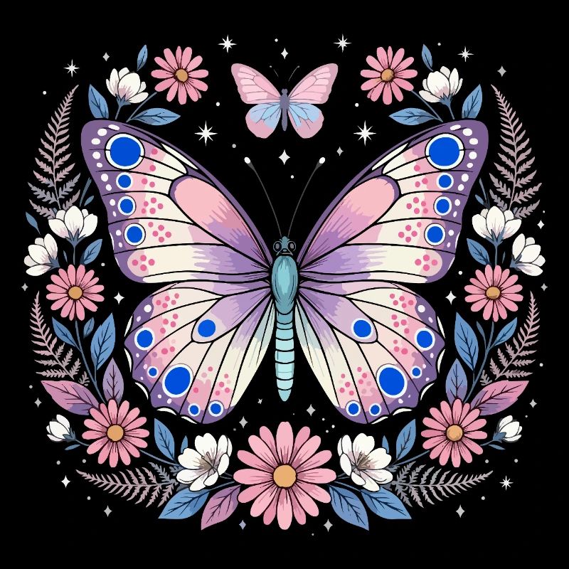 Pastellschmetterling im Blütenkranz