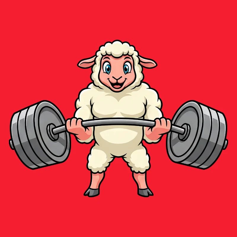 Strong sheep with dumbbell strength training cartoon