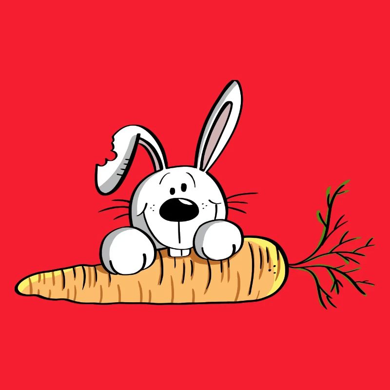 White rabbit with fat carrot - Easter - Easter bunny