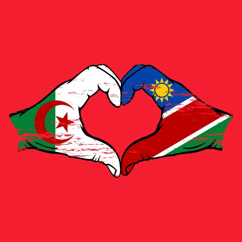 Algeria Namibia Flag Hands Heart Shape Used