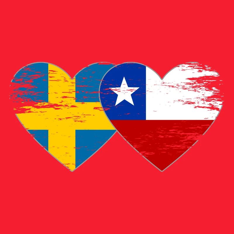 Suède Chili drapeau coeur utilisé