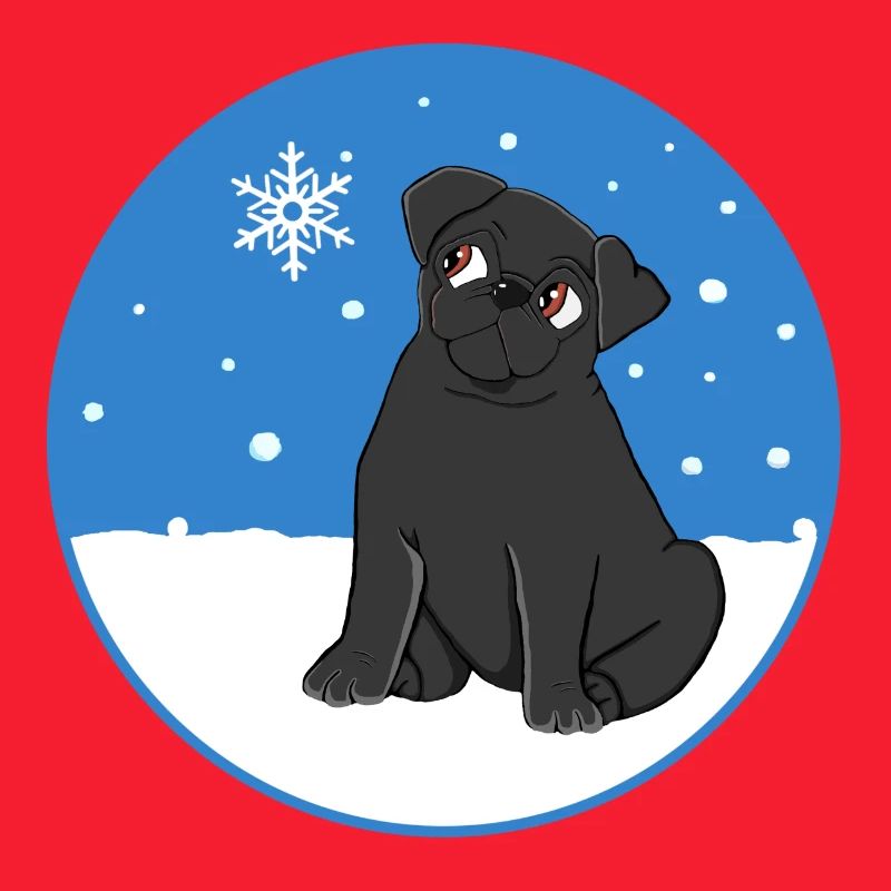 Schwarzer Mops im Schnee