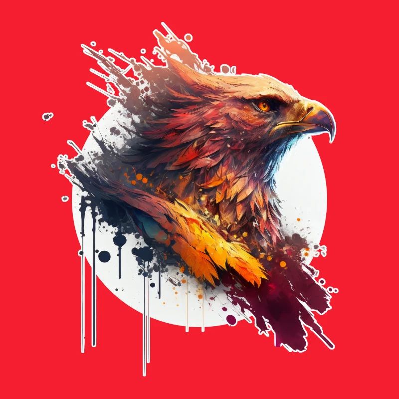 Red eagle with yellow eyes and white circle
