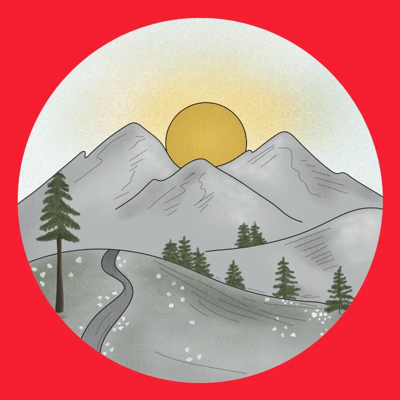 Mountain idyll at sunset in spring