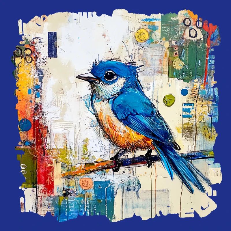 Blauer Vogel im abstrakten Farbmeer