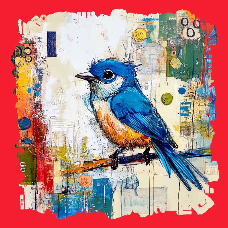 Blauer Vogel im abstrakten Farbmeer