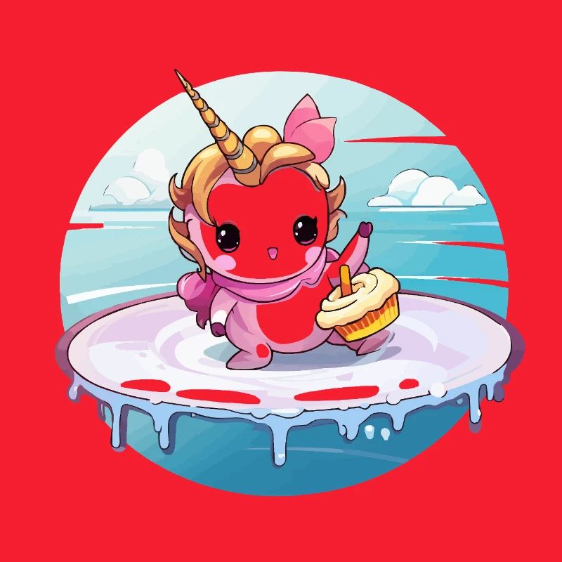 Einhorn am Surfbrett mit Cupcake