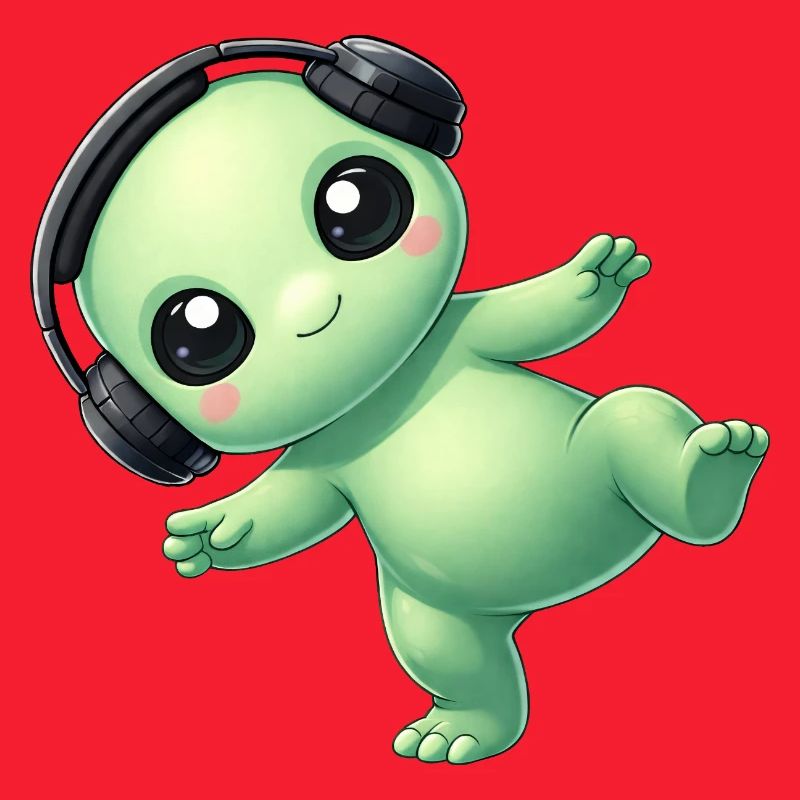 Alien Alien avec des écouteurs Techno Danse