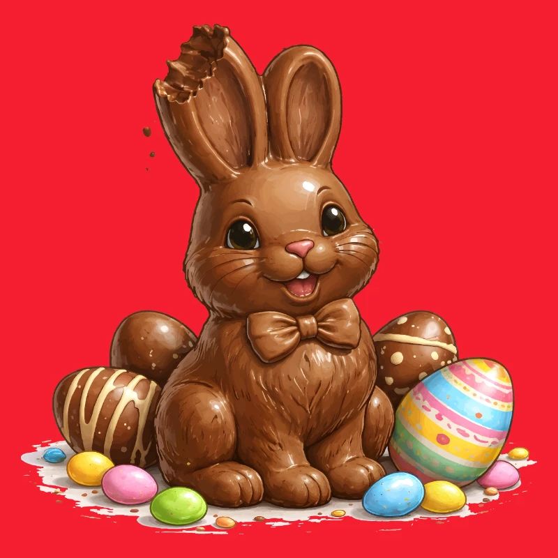 Chocolate bunny with Easter eggs