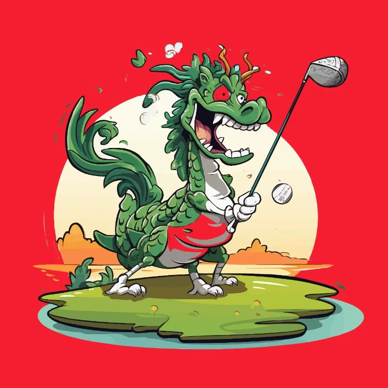 Golfender Drache am Tee