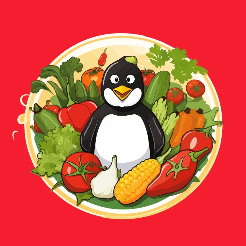 Penguin in the vegetable paradise