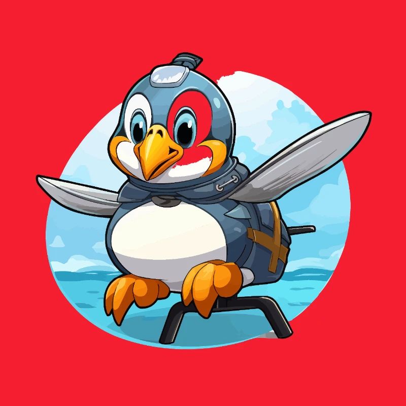 Flugpinguin mit Rucksack