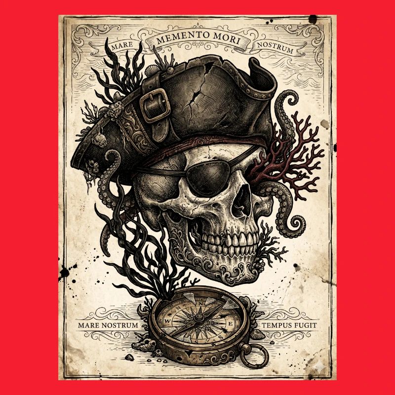 Crâne pirate et compas