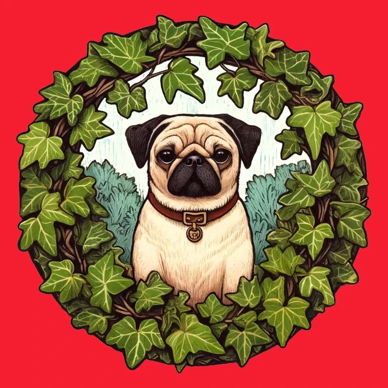 Mops im Efeukranz