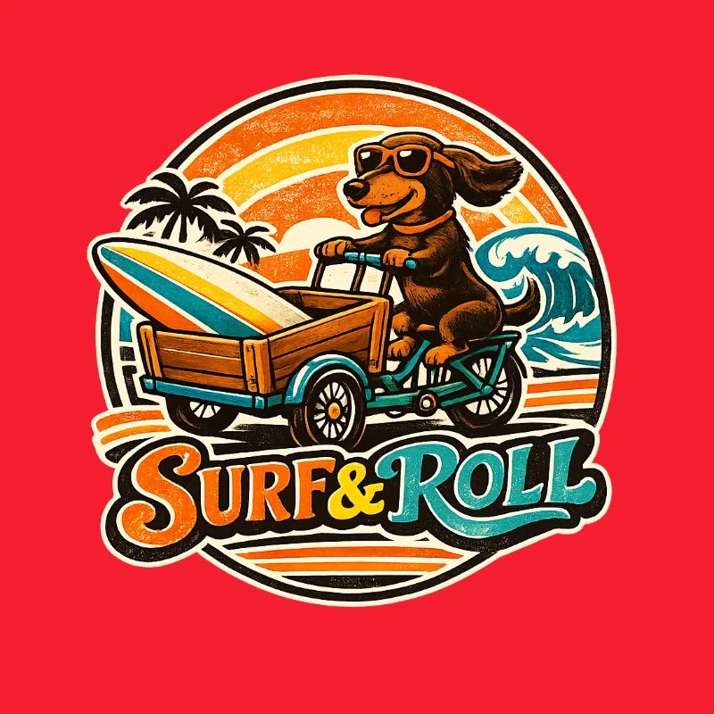 Surf & Roll Dackel mit Surfbrett