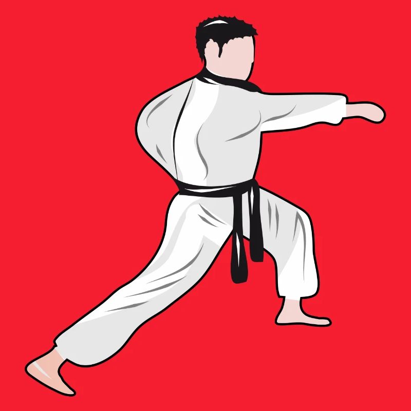 Karate fighter with black belt during training
